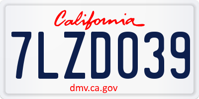 CA license plate 7LZD039