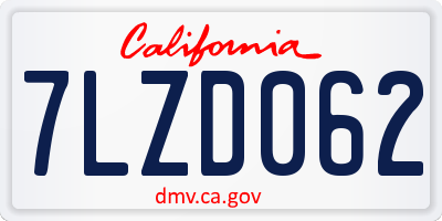 CA license plate 7LZD062