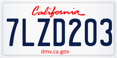 CA license plate 7LZD203