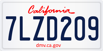 CA license plate 7LZD209