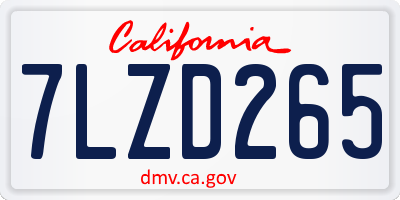 CA license plate 7LZD265