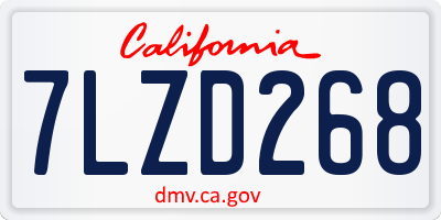 CA license plate 7LZD268