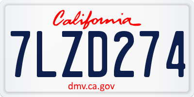 CA license plate 7LZD274