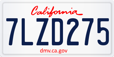 CA license plate 7LZD275