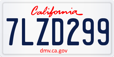 CA license plate 7LZD299