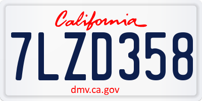 CA license plate 7LZD358