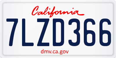 CA license plate 7LZD366