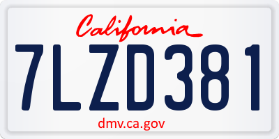 CA license plate 7LZD381