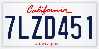 CA license plate 7LZD451