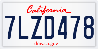 CA license plate 7LZD478