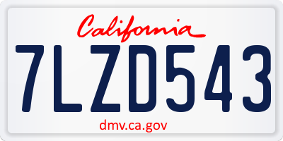 CA license plate 7LZD543