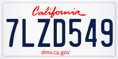 CA license plate 7LZD549