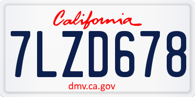 CA license plate 7LZD678