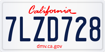 CA license plate 7LZD728