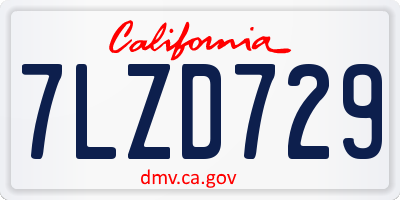 CA license plate 7LZD729