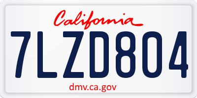 CA license plate 7LZD804