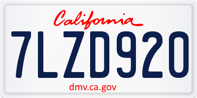 CA license plate 7LZD920