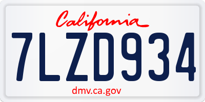 CA license plate 7LZD934