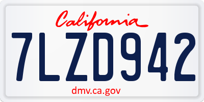 CA license plate 7LZD942