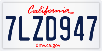 CA license plate 7LZD947