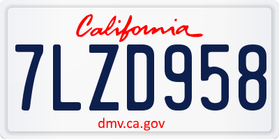 CA license plate 7LZD958