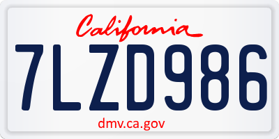 CA license plate 7LZD986