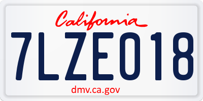 CA license plate 7LZE018