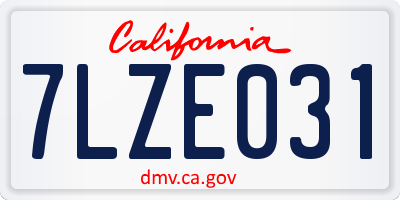 CA license plate 7LZE031