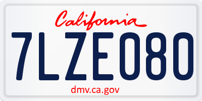 CA license plate 7LZE080