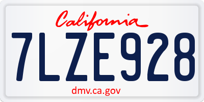 CA license plate 7LZE928