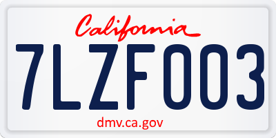 CA license plate 7LZF003