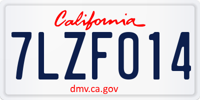 CA license plate 7LZF014