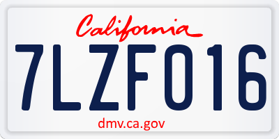 CA license plate 7LZF016