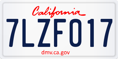 CA license plate 7LZF017