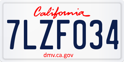 CA license plate 7LZF034