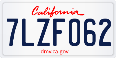 CA license plate 7LZF062
