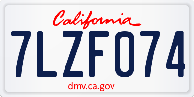 CA license plate 7LZF074