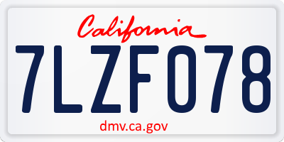 CA license plate 7LZF078