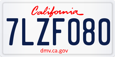 CA license plate 7LZF080