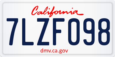 CA license plate 7LZF098