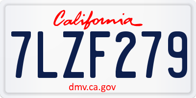 CA license plate 7LZF279