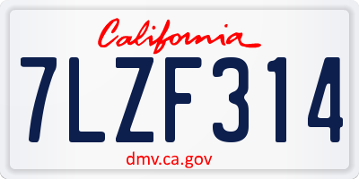 CA license plate 7LZF314