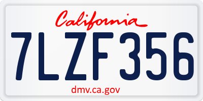 CA license plate 7LZF356