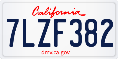 CA license plate 7LZF382