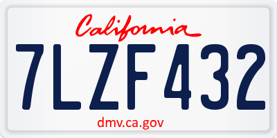CA license plate 7LZF432