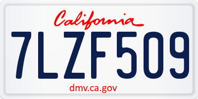 CA license plate 7LZF509