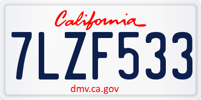 CA license plate 7LZF533