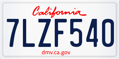 CA license plate 7LZF540