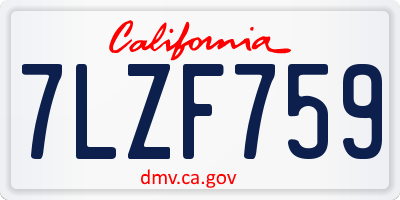 CA license plate 7LZF759