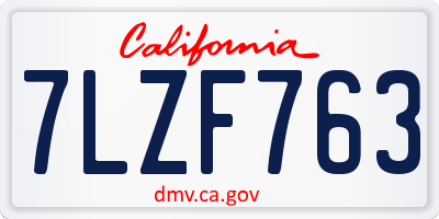CA license plate 7LZF763